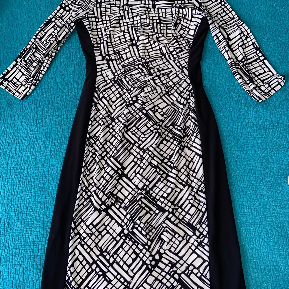Ralph Lauren Geometric Print 3/4 Sleeve Sheath Dress Black/White